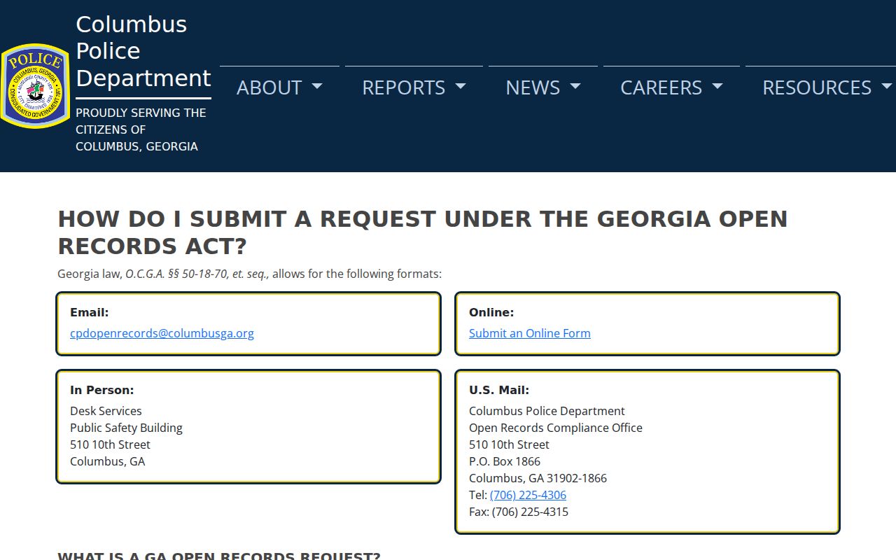 Muscogee County public records police request channels