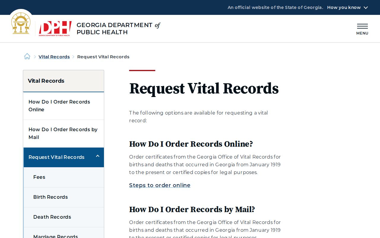 Muscogee County public records vital certificate request options